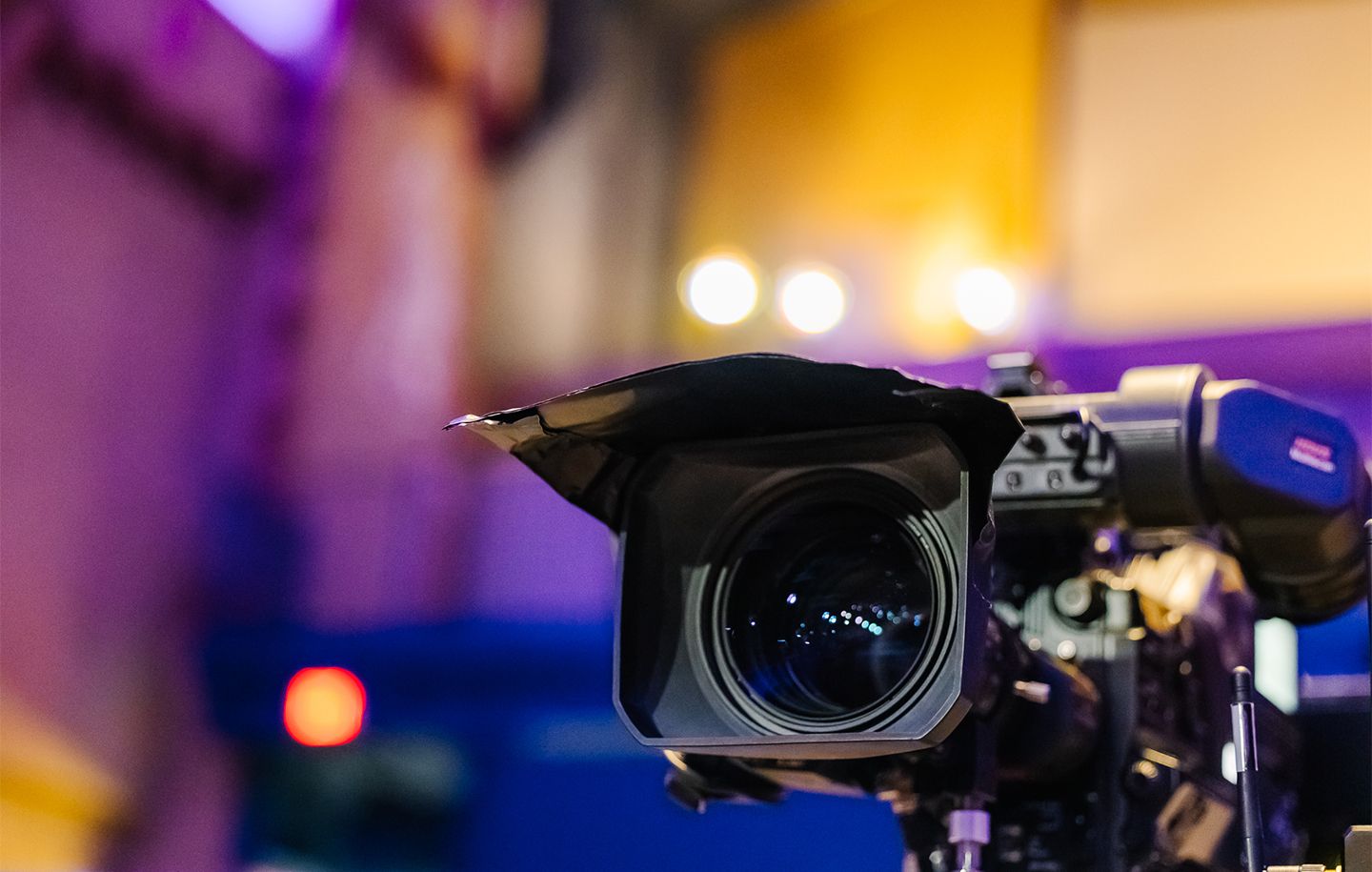 Tight shot of a television studio camera lens